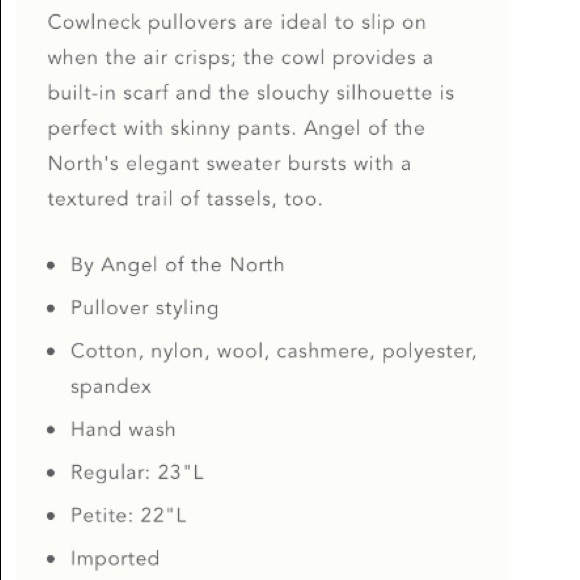 Anthro Angel of the North Cashmere Wool Blend Fringe Cowelneck Sweater - Picture 6 of 7